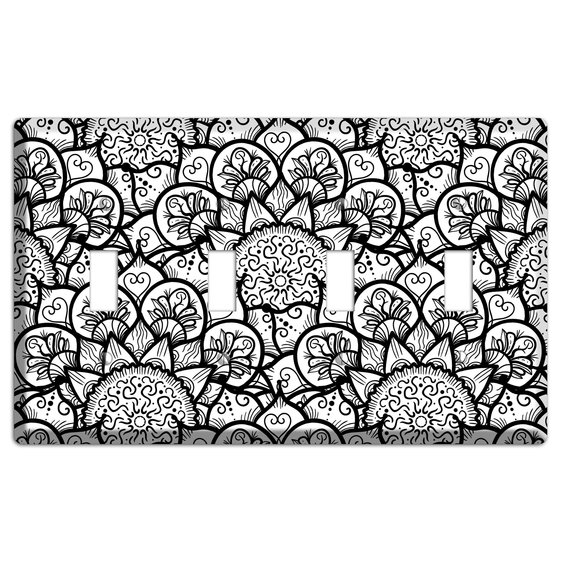 Mandala Black and White Style N Cover Plates 4 Toggle Wallplate