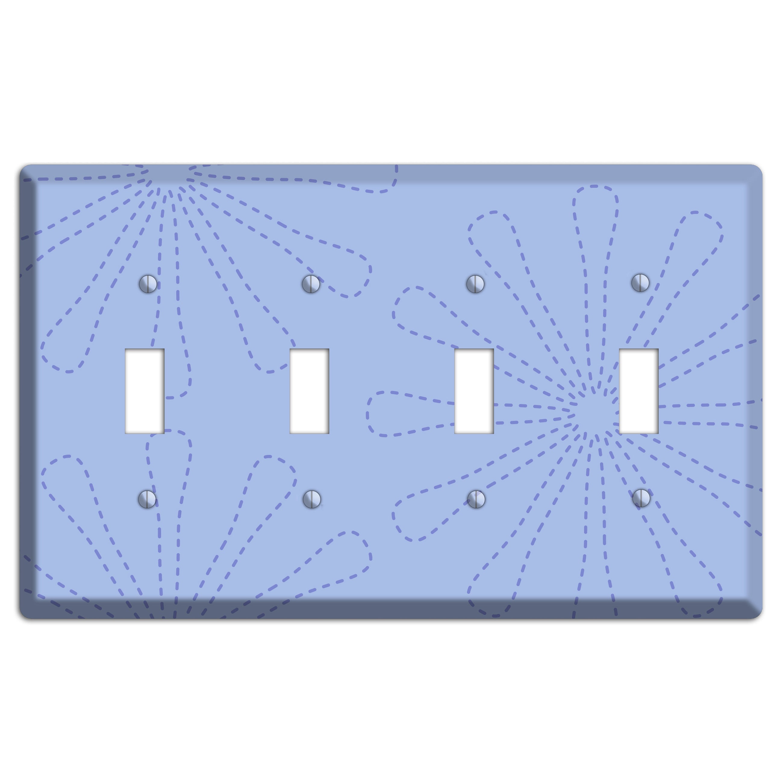 Periwinkle Retro Stipple Floral Contour 4 Toggle Wallplate