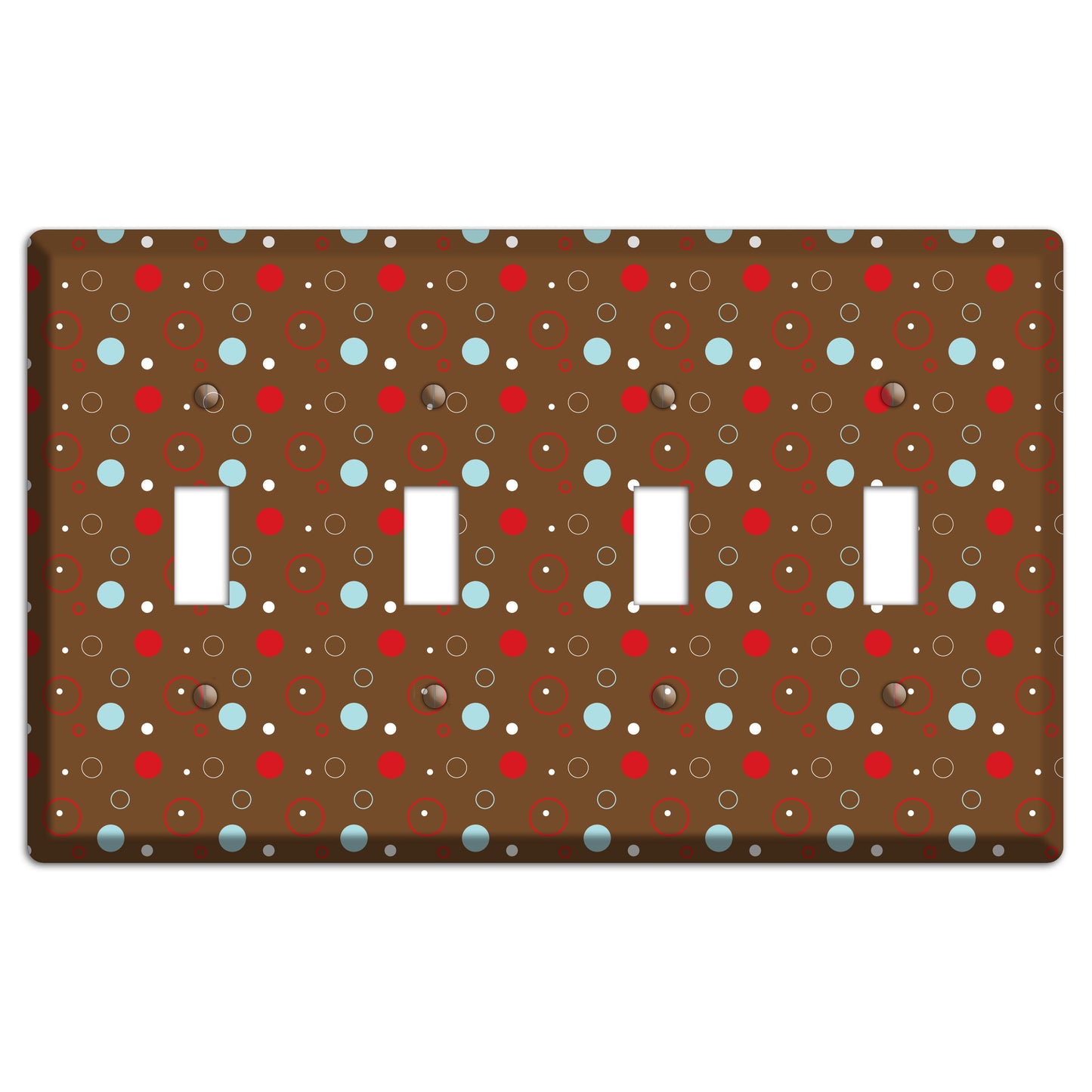 Brown with Red and Dusty Blue Dots and Circles 4 Toggle Wallplate