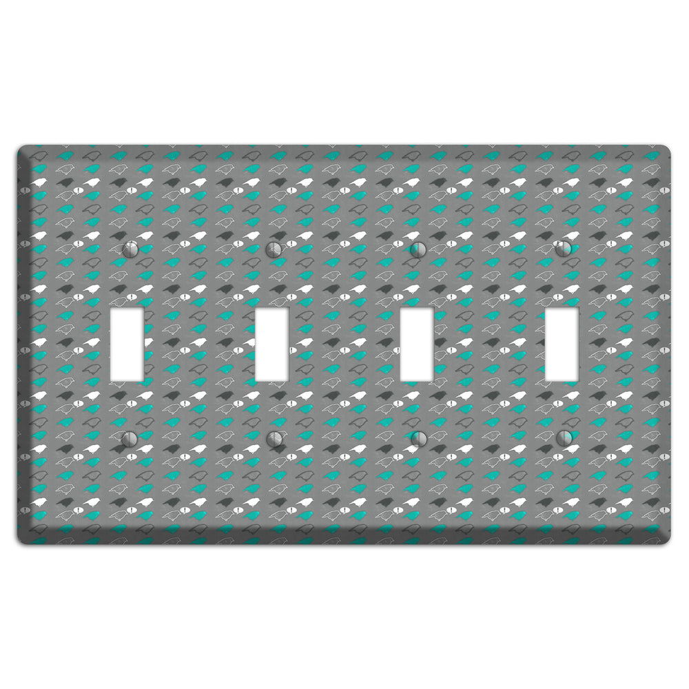 Grey with Small Green Birds 4 Toggle Wallplate