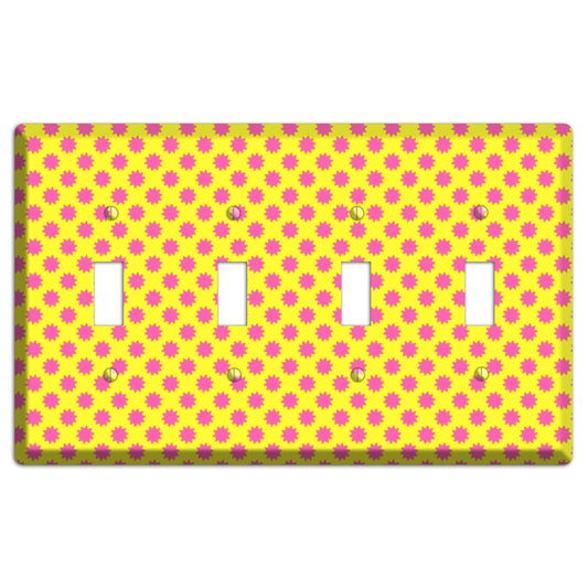 Yellow with Pink Burst 4 Toggle Wallplate