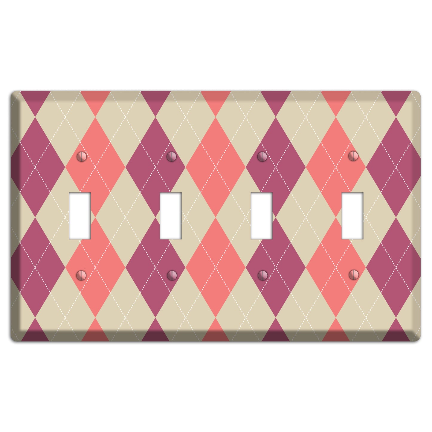 Pink and Tan Argyle 4 Toggle Wallplate
