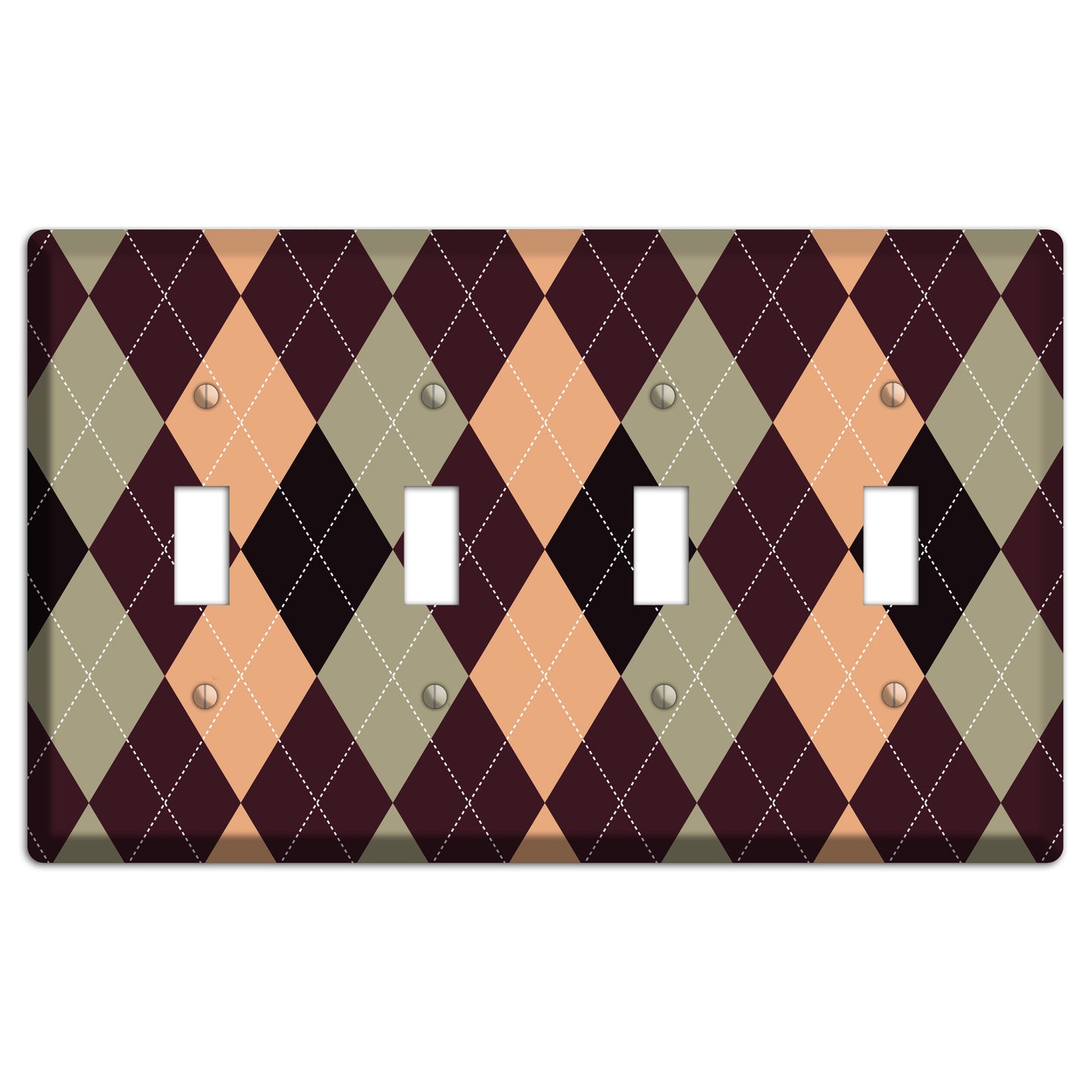 Beige and Brown Argyle 4 Toggle Wallplate