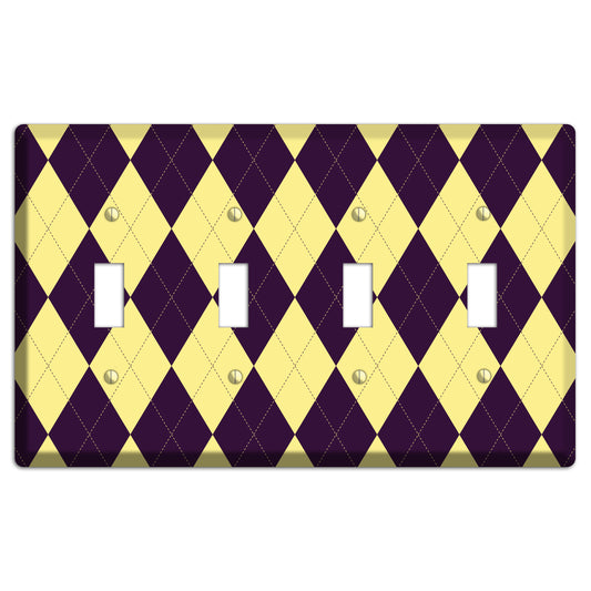 Yellow and Black Argyle 4 Toggle Wallplate