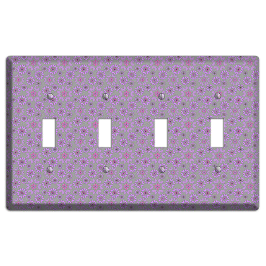 Grey with Tiny Purple Retro Suzani 4 Toggle Wallplate