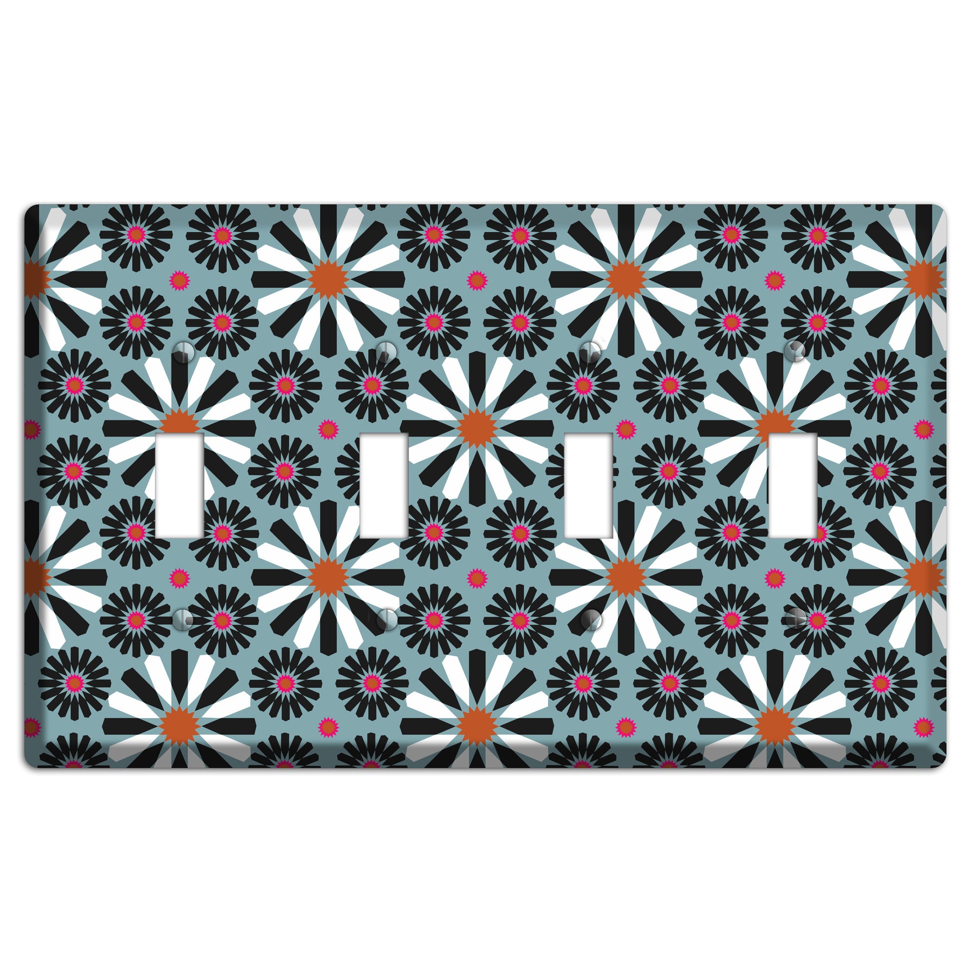 Dusty Blue with Scandinavian Floral 4 Toggle Wallplate