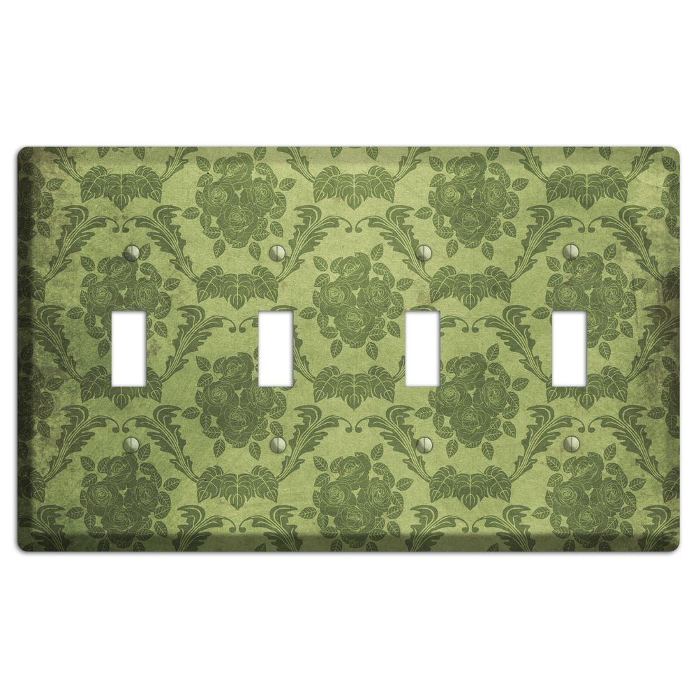 Green Smoke Vintage Rose Damask 4 Toggle Wallplate