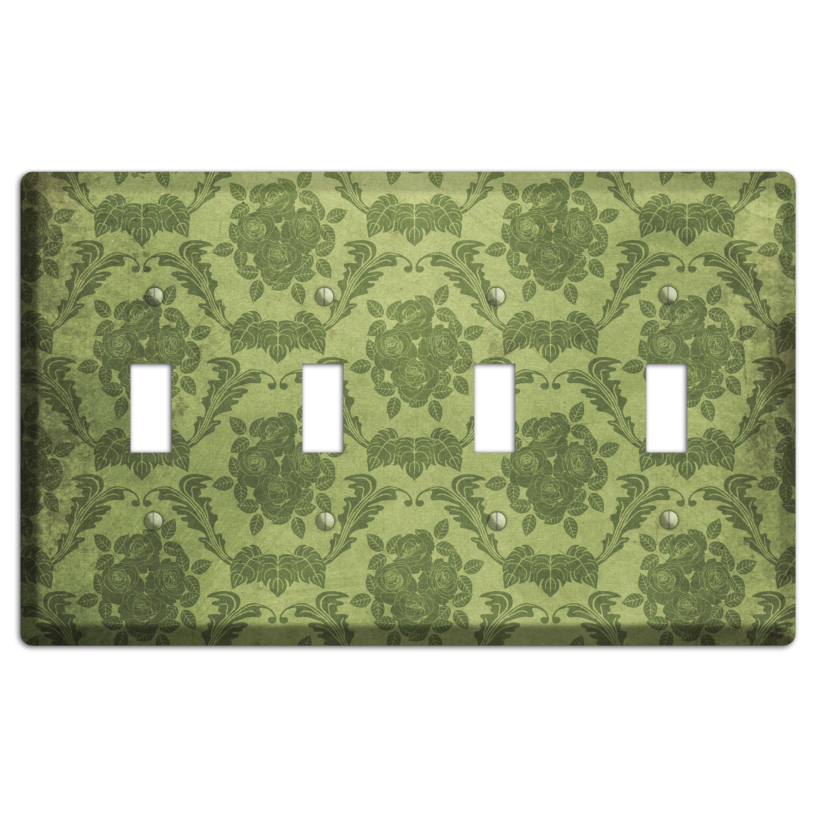 Green Smoke Vintage Rose Damask 4 Toggle Wallplate