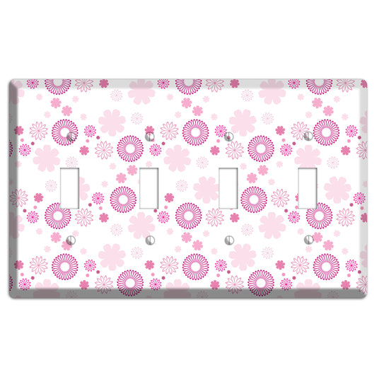 White with Pink and Purple Floral Contour Retro Burst 4 Toggle Wallplate