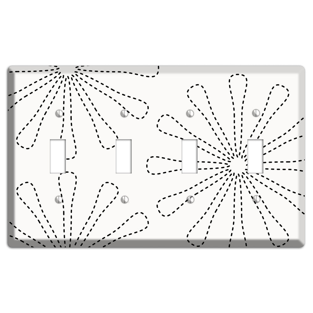 White with Black Retro Stipple Floral Contour 4 Toggle Wallplate