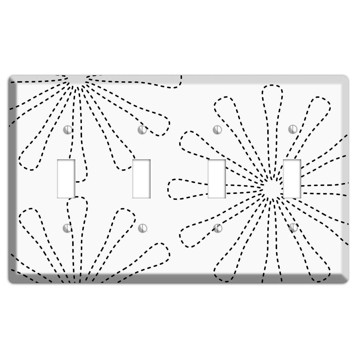 White with Black Retro Stipple Floral Contour 4 Toggle Wallplate