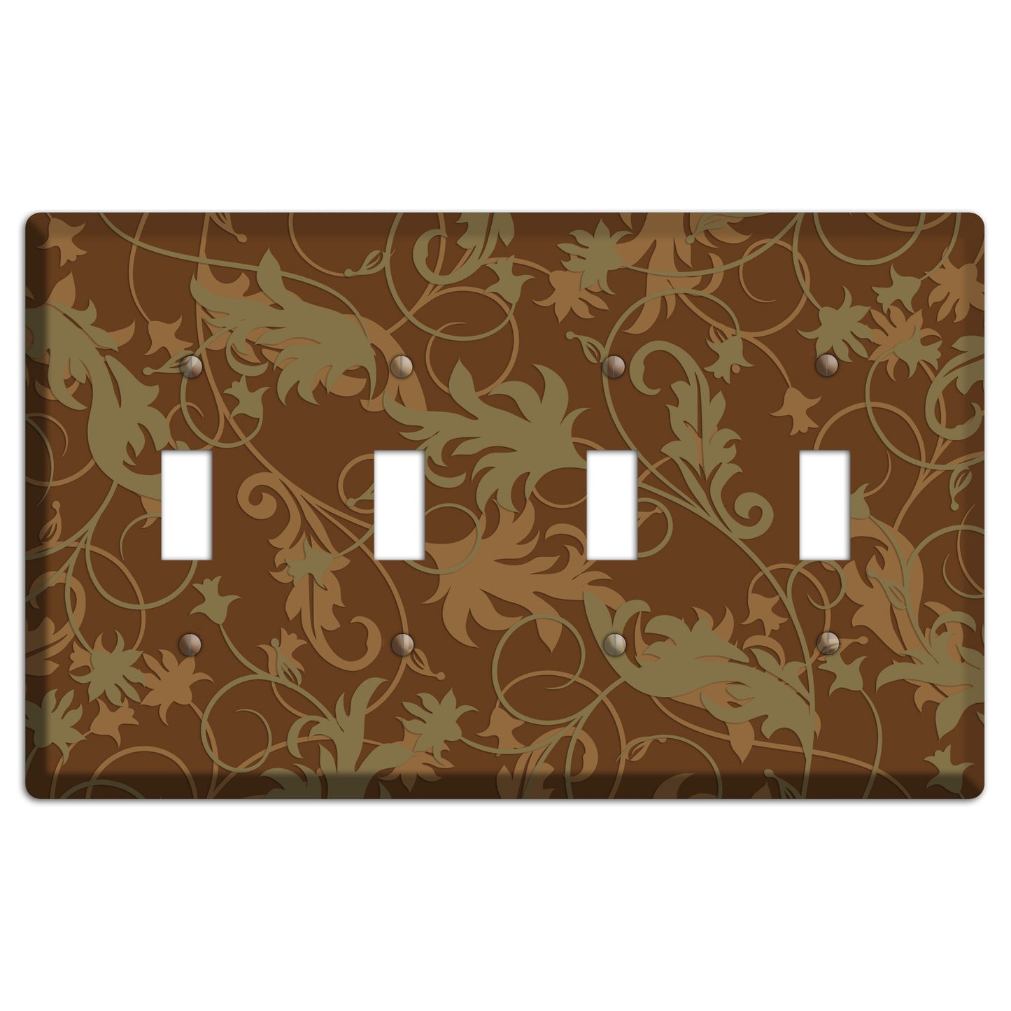 Brown and Olive Victorian Sprig 4 Toggle Wallplate