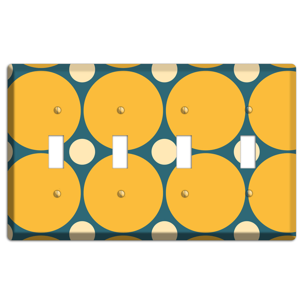 Jade with Mustard and Beige Multi Tiled Large Dots 4 Toggle Wallplate