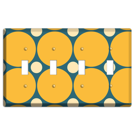 Jade with Mustard and Beige Multi Tiled Large Dots 4 Toggle Wallplate