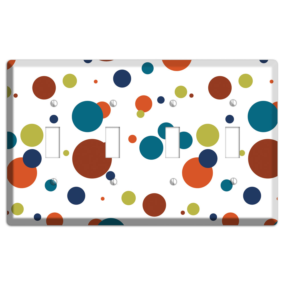 White with Multi Color Medium Dots 4 Toggle Wallplate