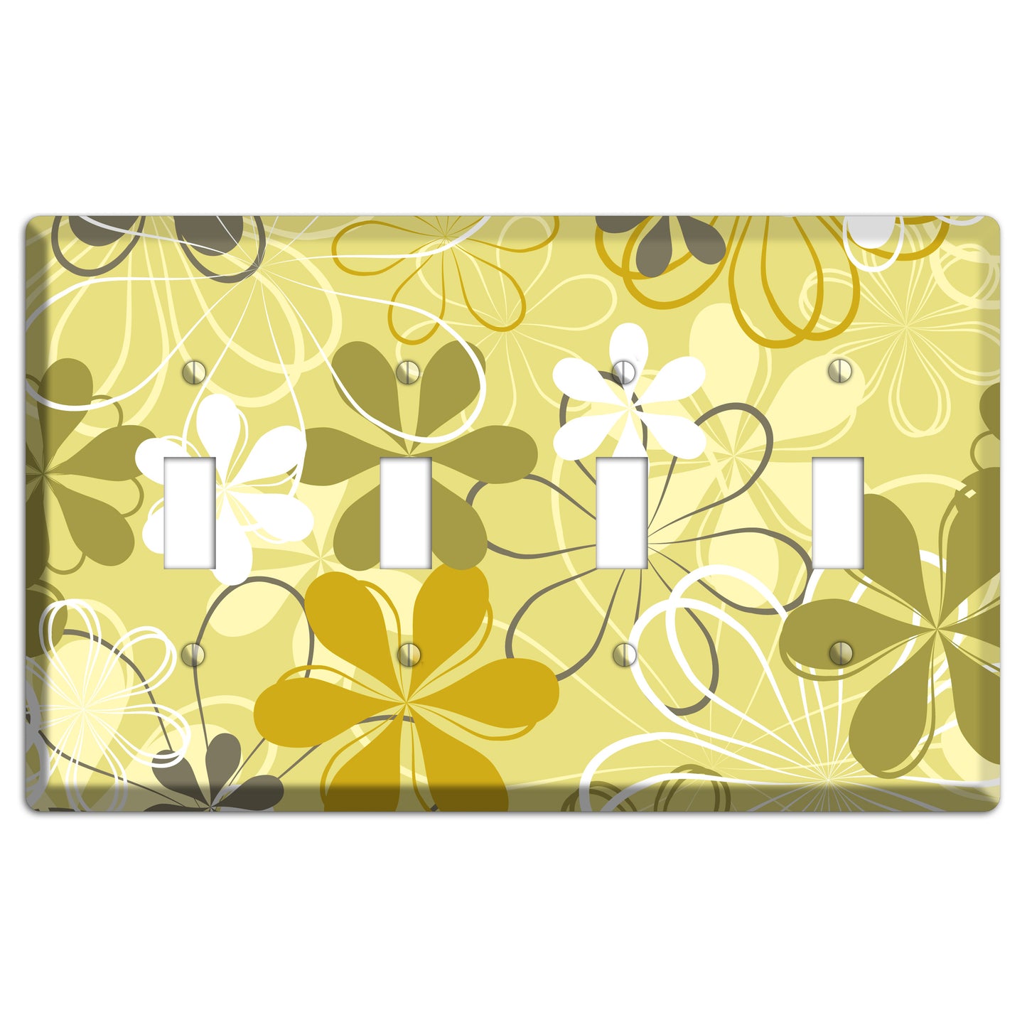 Olive Retro Flowers 4 Toggle Wallplate
