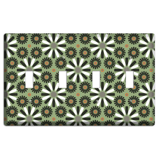 Olive with Scandinavian Floral 4 Toggle Wallplate
