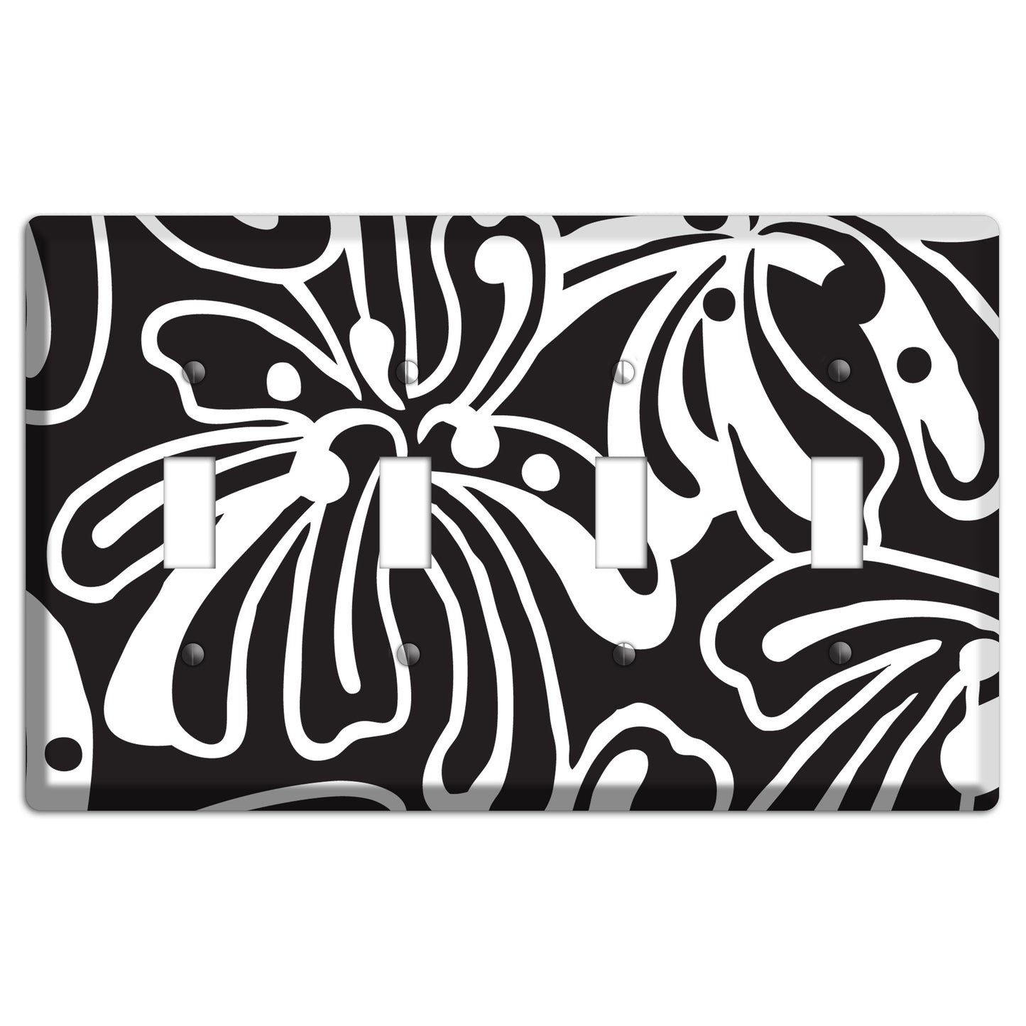 Black with White Flower 4 Toggle Wallplate