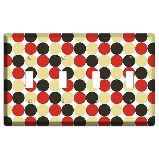 Beige Red Black Tiled Dots 4 Toggle Wallplate