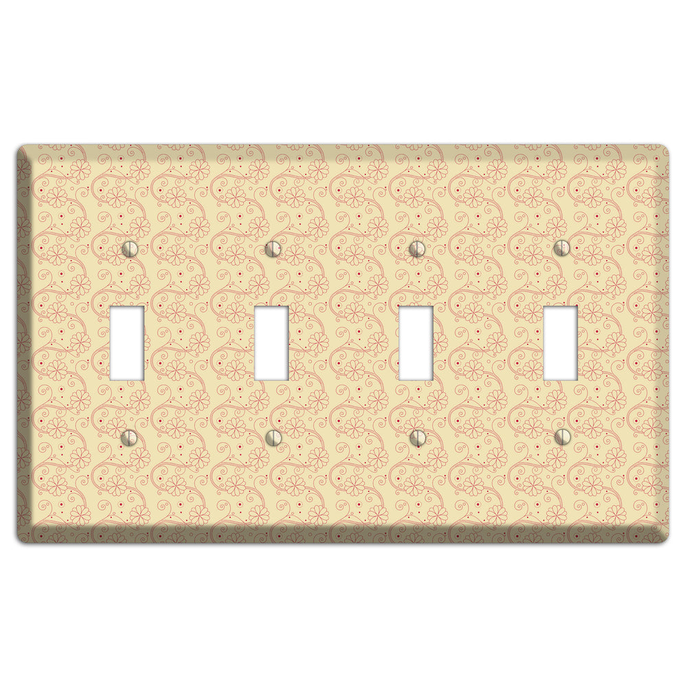 Tiny Off White Floral Swirl 4 Toggle Wallplate