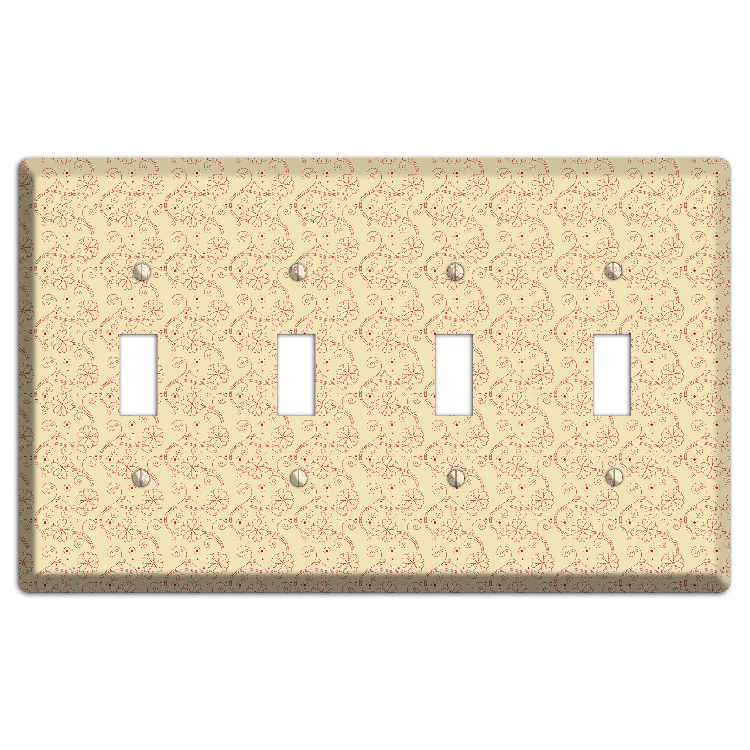 Tiny Off White Floral Swirl 4 Toggle Wallplate