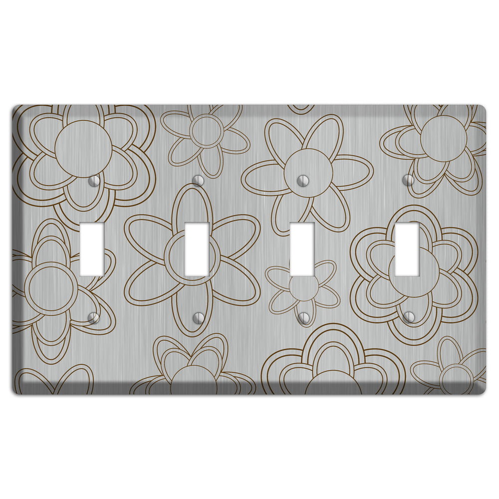 Retro Floral Contour Stainless Steel 4 Toggle Wallplate