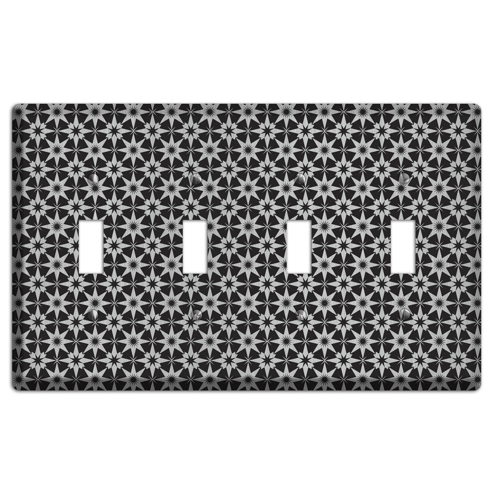 Black with Stainless Steel Foulard 4 Toggle Wallplate