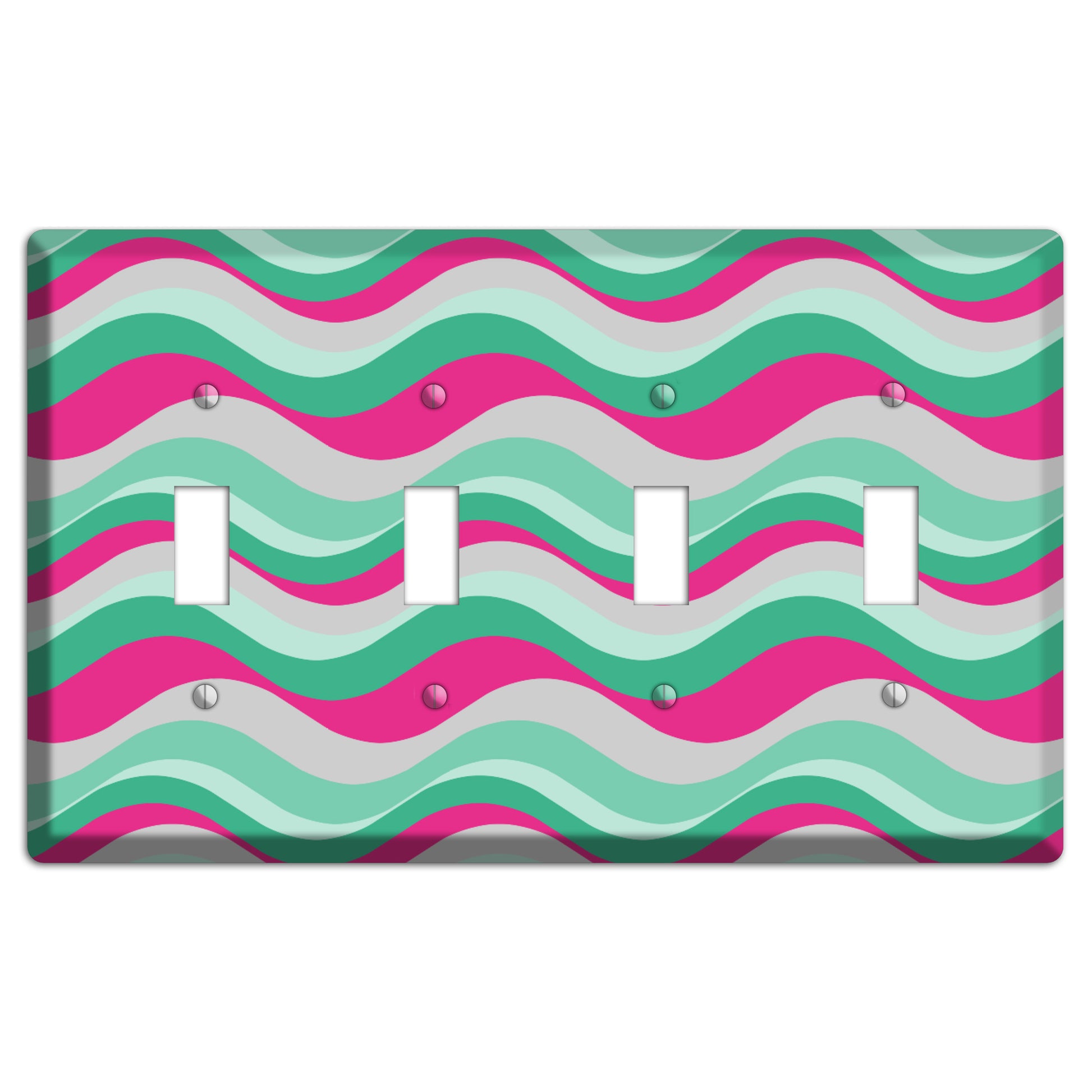 Grey Fuschia and Multi Aqua Retro Waves 4 Toggle Wallplate