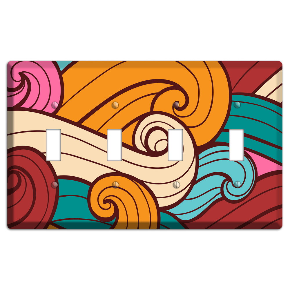 Abstract Curl Red & Cream 4 Toggle Wallplate