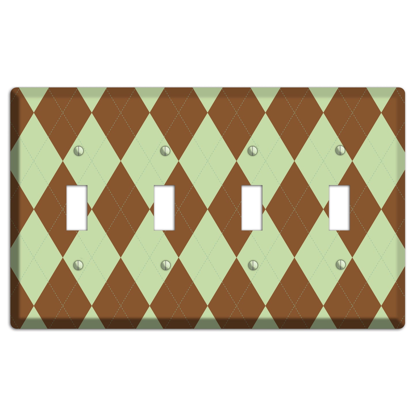 Brown and Green Argyle 4 Toggle Wallplate