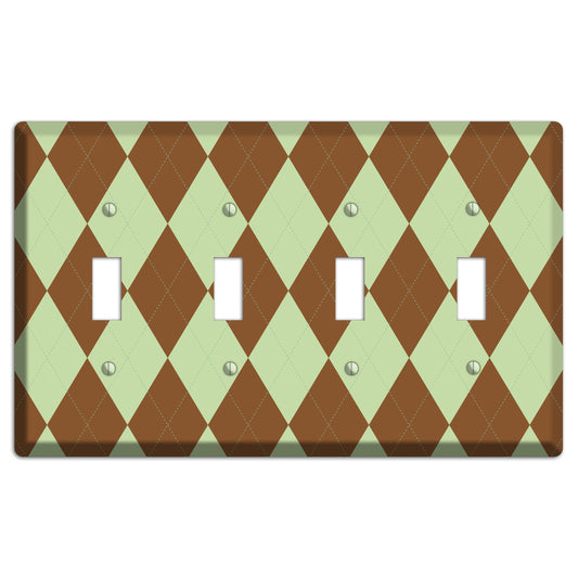 Brown and Green Argyle 4 Toggle Wallplate