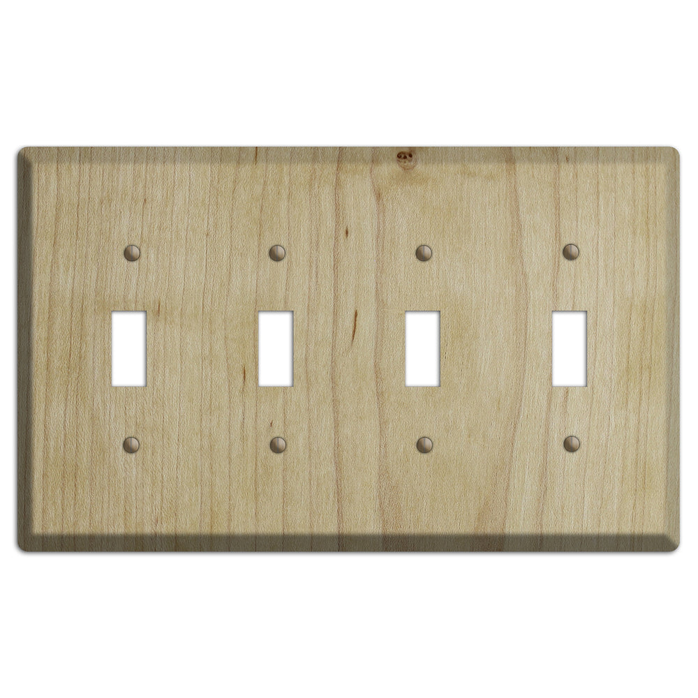 Unfinished Maple Wood Four Toggle Switchplate