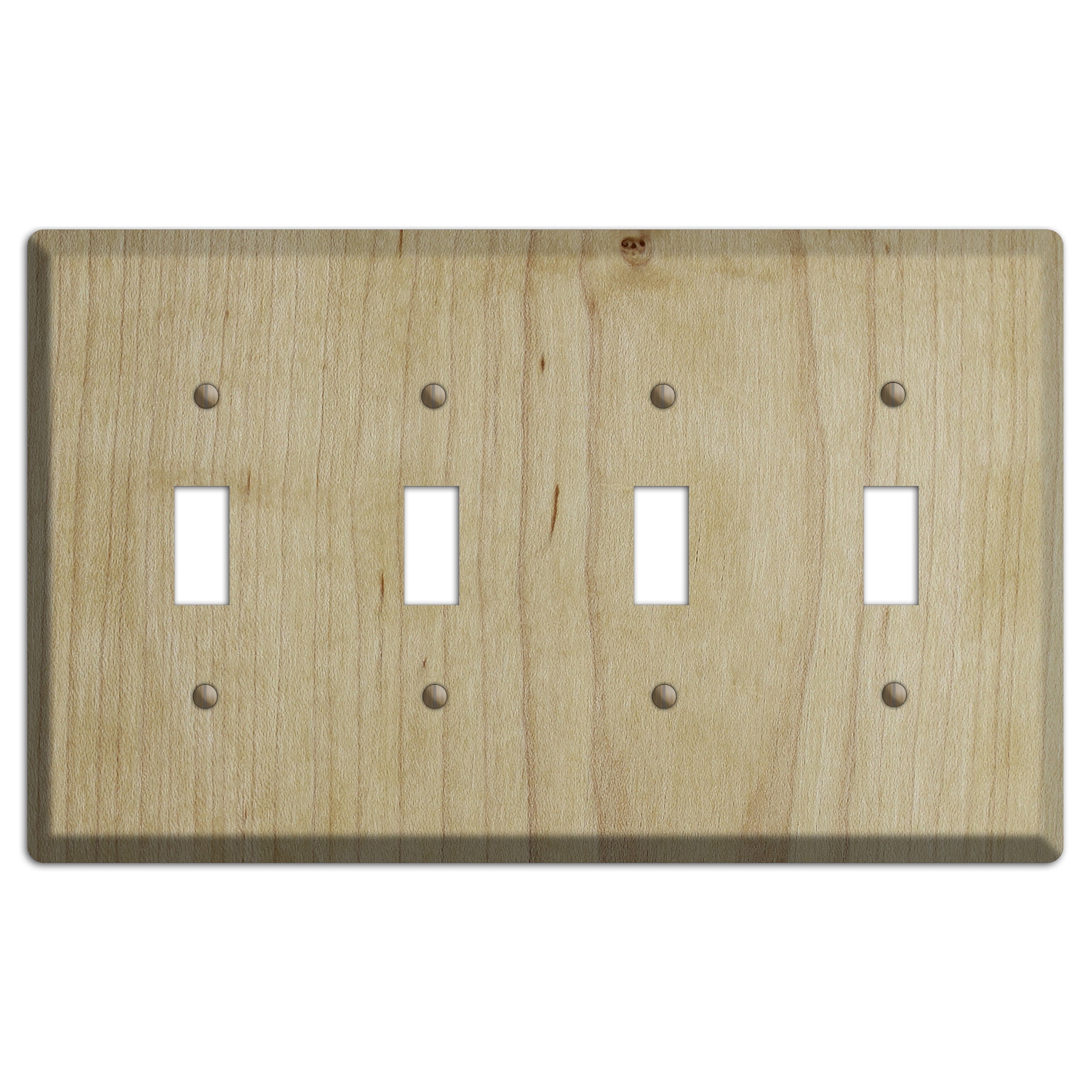 Unfinished Maple Wood Four Toggle Switchplate