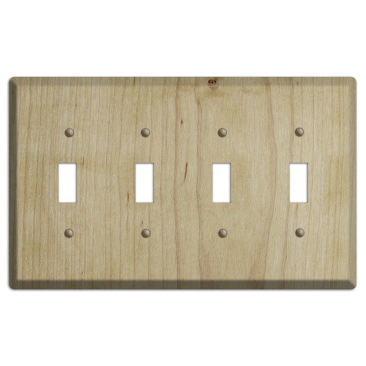 Unfinished Maple Wood Four Toggle Switchplate