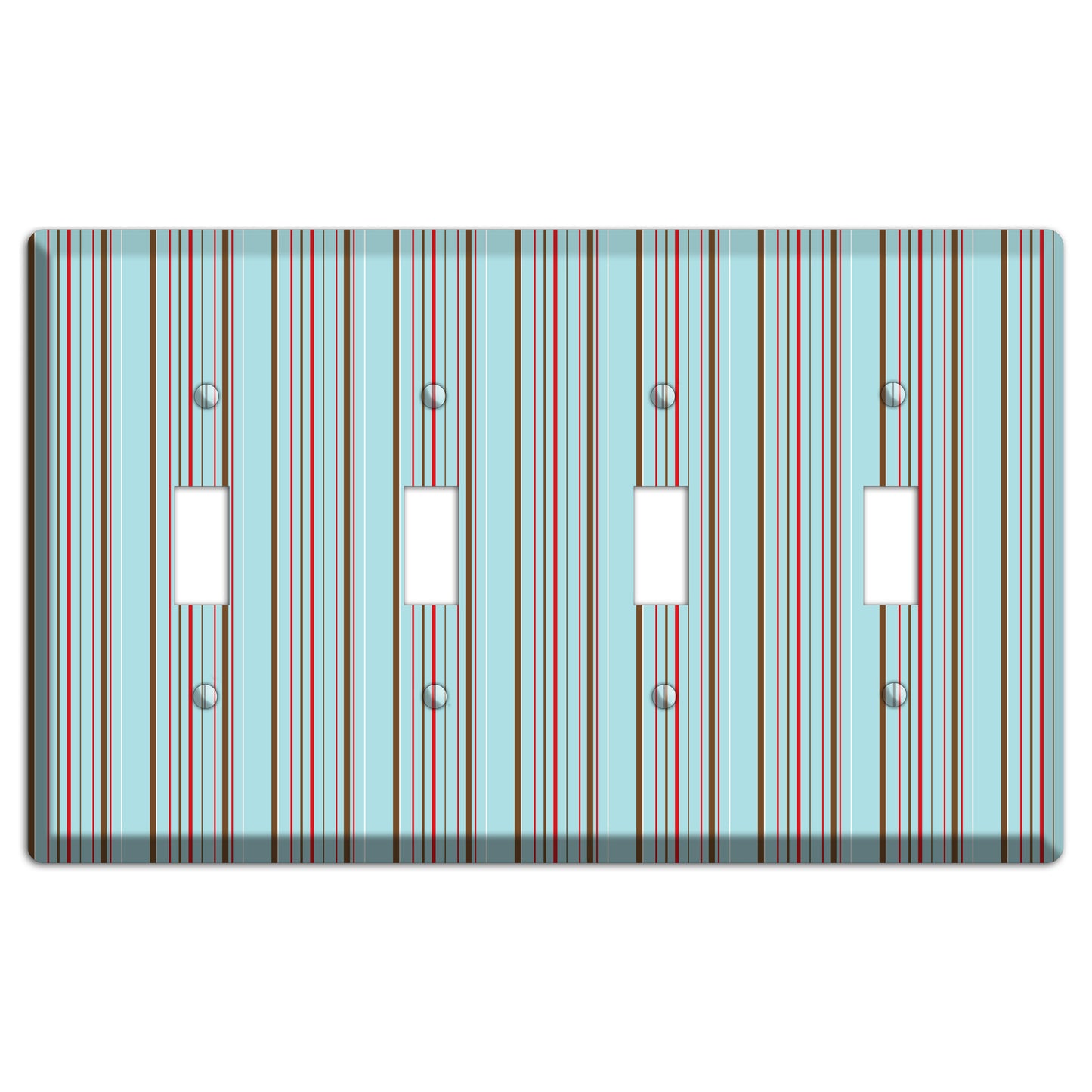 Dusty Blue with Red and Brown Vertical Stripes 4 Toggle Wallplate