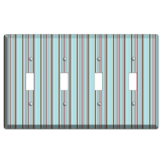 Dusty Blue with Red and Brown Vertical Stripes 4 Toggle Wallplate