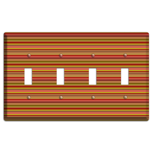Multi Red Horizontal Stripes 4 Toggle Wallplate