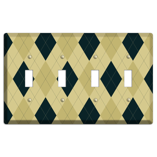 Beige and Yellow Argyle 4 Toggle Wallplate