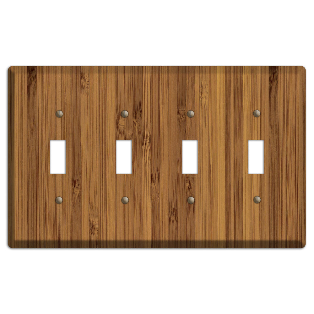 Caramel Bamboo Wood Four Toggle Switchplate