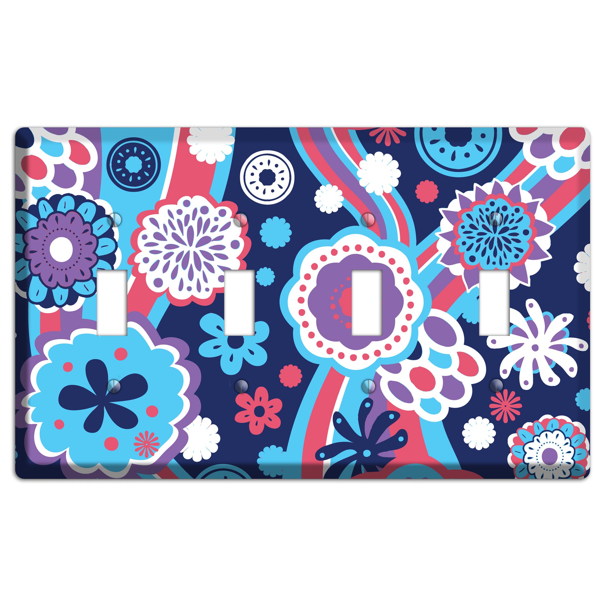 Blue Purple and Pink Retro Suzani 4 Toggle Wallplate