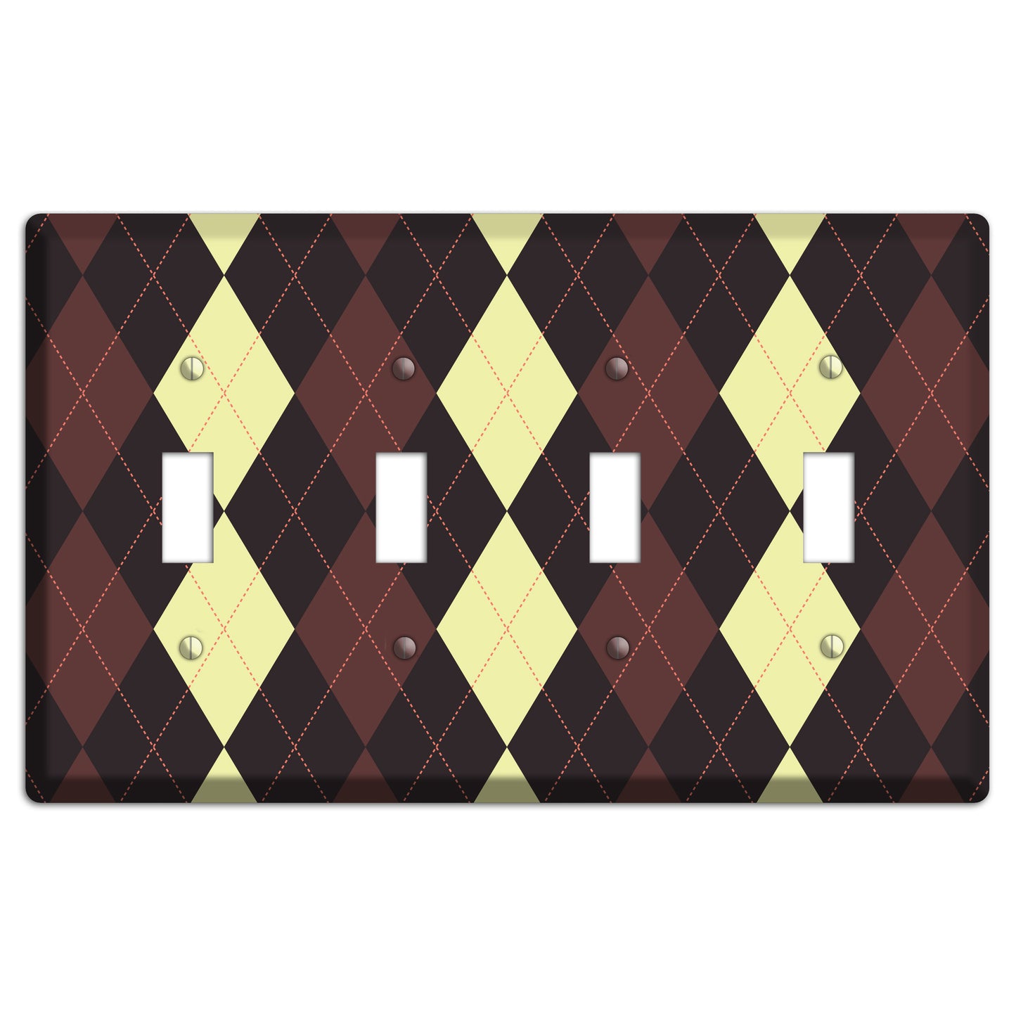 Maroon and Yellow Argyle 4 Toggle Wallplate