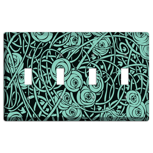 Teal Deco Floral 4 Toggle Wallplate