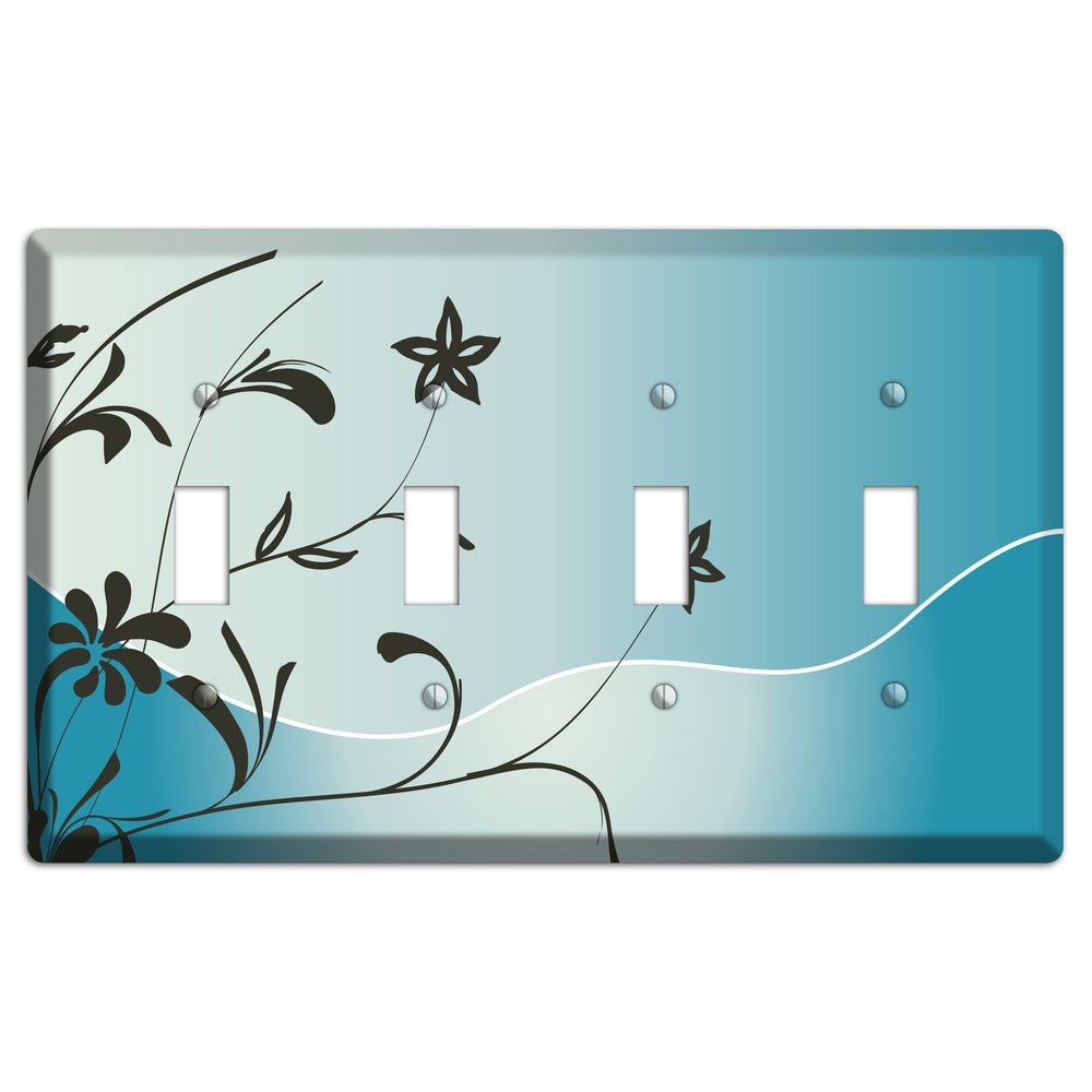 Blue-grey Floral Sprig 4 Toggle Wallplate