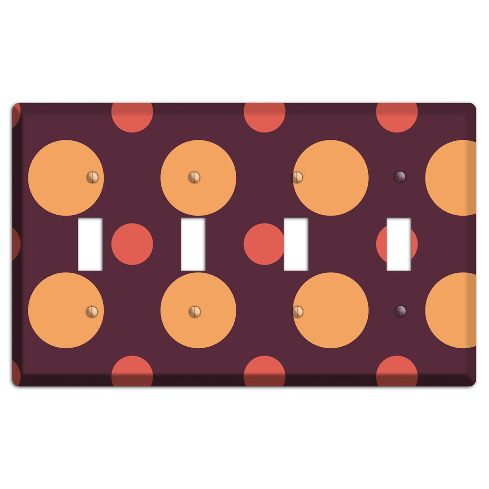 Eggplant with Multi Coral Multi Medium Polka Dots 4 Toggle Wallplate