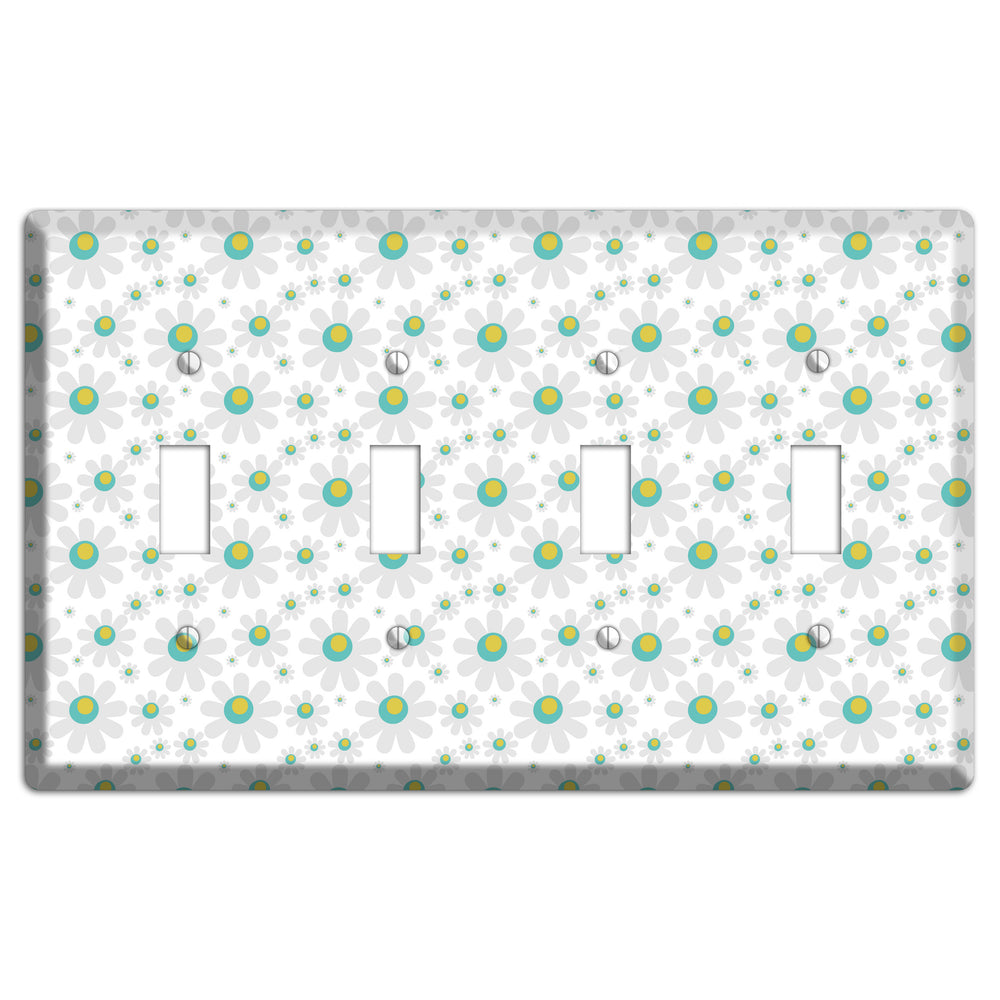 White and Green Flower Power 4 Toggle Wallplate