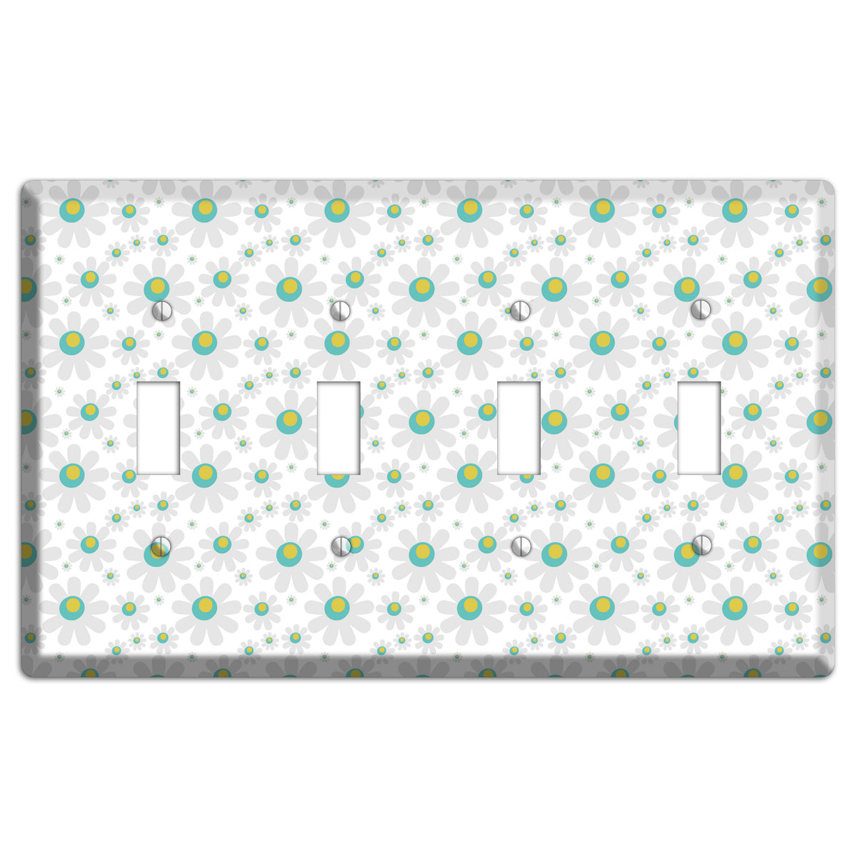 White and Green Flower Power 4 Toggle Wallplate