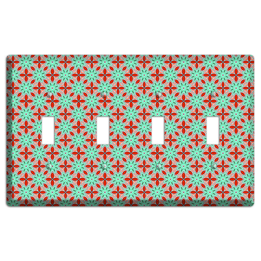 Green and Red Foulard 4 Toggle Wallplate