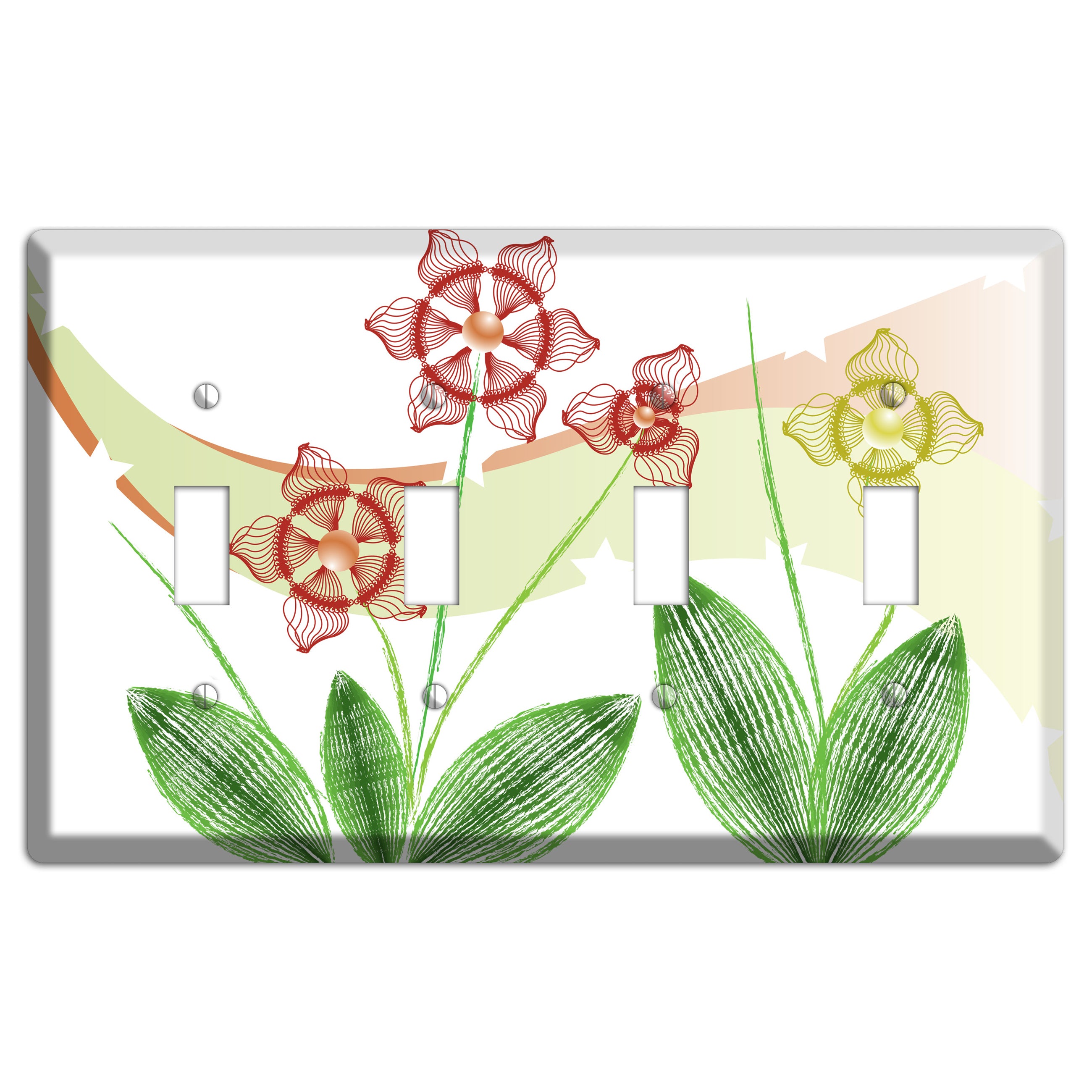 Green Abstract Flowers 4 Toggle Wallplate
