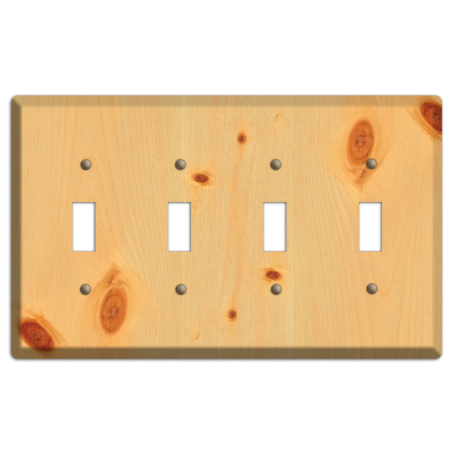 Unfinished Pine Wood Four Toggle Switchplate