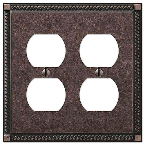 Georgian Tumbled Aged Bronze 2 Duplex Outlet - Wallplatesonline.com